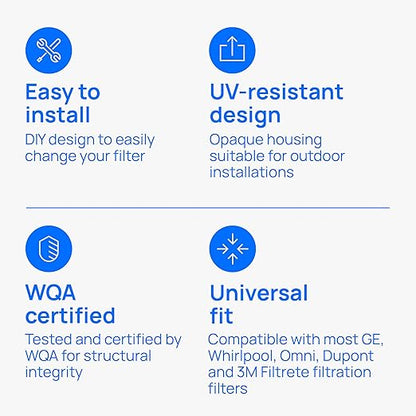Culligan HF-150A Whole House Water Filter Housing - 3/4" Inlet/Outlet, Standard Duty, Sediment Filtration System, UV-Resistant Opaque Design, Pressure Relief Valve, NSF Certified