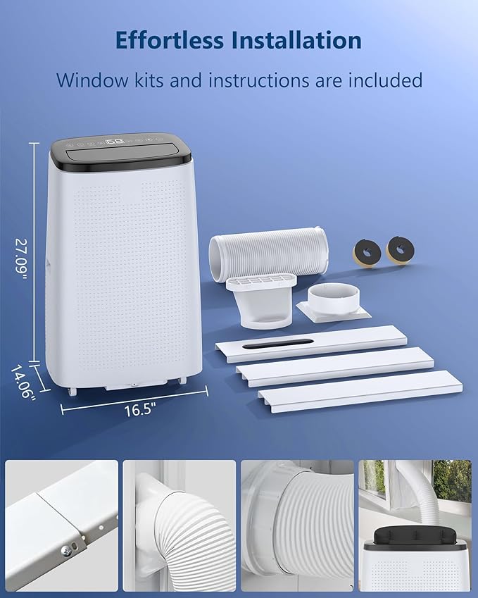14000 BTU Portable Air Conditioner, Portable AC Unit with Fan & Dehumidifier, Air Conditioner Portable for Rooms Up to 750 Sq Ft, Remote Control, 24H Timer for Bedroom, Office, Apartment, White