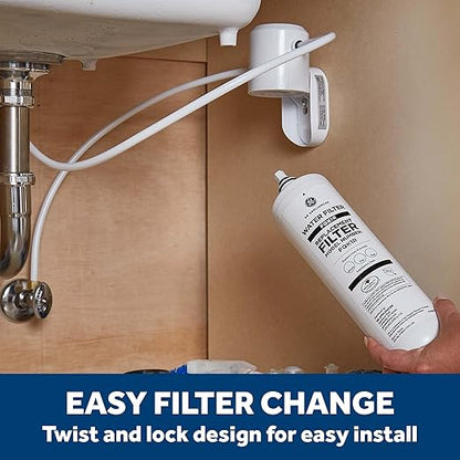 GE Single Stage Under Sink Water Filtration System, Reduces 95+ Impurities Including Lead, Chlorine, Arsenic, & PFOA/PFOS, Easy Installation with Included Kit, Twist & Lock Design, GXK140TNN