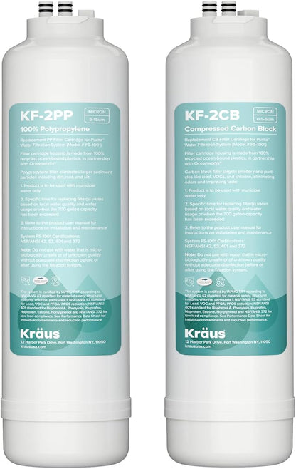 KRAUS Replacement Filter Cartridges for Purita 2-Stage Under Sink Water Filtration System with Carbon Block and Polypropylene Filters (Set of 2), FC-101