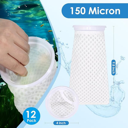 12 Pack 4 Inch Filter Sock, 150 Micron, Ring Honeycomb Filter Socks, Filter Socks for Saltwater Aquarium,Freshwater Aquarium Filter Bags, Filter Bags for Fish Tank