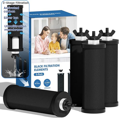 Black Purification Elements,Replacement Filters for ProOne® and Berkey® Filters,ProOne® Big+ or Berkey® Big Countertop Gravity Water Filter System (4 Pack)