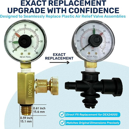 RV40601 Brass Replacement Air Relief Valve Adapter | Compatible with DEX2400S, Dial Pressure Gauge ECX270861 | Include O-Ring for Seamless Installation | Essential Pool Maintenance Accessory