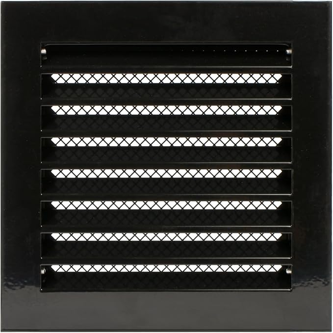 Repa Market 8" x 8" Inch (Inner Dimensions) Galvanized Black Soffit Vent Cover - Louvered Square Gable Vent with Mesh Screen - Intake/Exhaust Ventilation Grill - HVAC Ducting Return Air Vent Cover