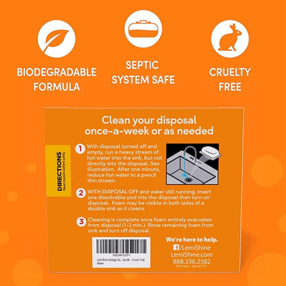 Lemi Shine Foaming Garbage Disposal Cleaner and Deodorizer - Citric Acid Cleaning Powder - Fresh Lemon Scent - 16.92 oz (16 Pack)