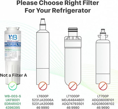 Wildberries UKF8001 NSF Certified Refrigerator Water Filter Replacement for Everydrop Filter 4, EDR4RXD1, UKF8001,Maytag UKF8001, Whirlpool EDR4RXD1, 4396395,Kenmore 9084, 9006, Pack of 3