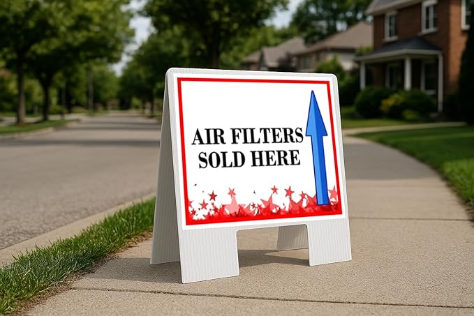 Air Filters Sold Here 4Th Of July American Flag Usa Patriotic Red Blue Stars Up Arrows A-Frame Single Sided 23x23 in. Yard Road Sign