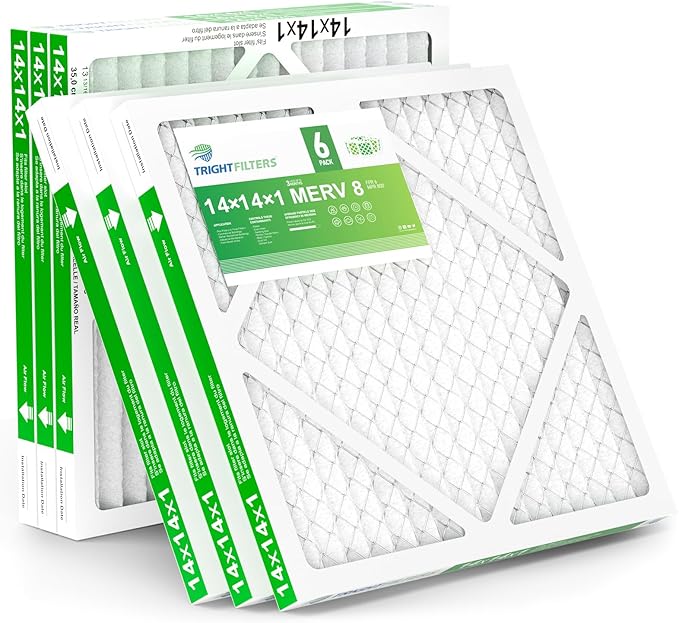 14x14x1 Air Filter 6 Pack, Durable MERV 8 Pleated Home HVAC AC Furnace Filters, Lightweight Compact Air Conditioner Filter Replacement
