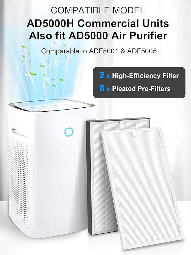 5000 Replacement Filter Compatible with Air Doctor AD5000H Commercial Units and AD5000, Includes 2 High-Efficiency Filters and 8 Pleated Pre-Filters, Comparable to Part # ADF5001 & ADF5005