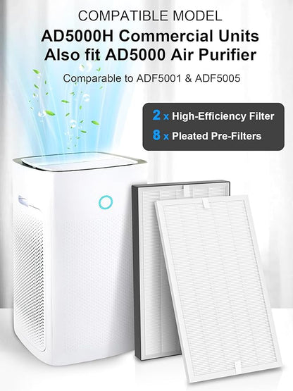 5000 Replacement Filter Compatible with Air Doctor AD5000H Commercial Units and AD5000, Includes 2 High-Efficiency Filters and 8 Pleated Pre-Filters, Comparable to Part # ADF5001 & ADF5005