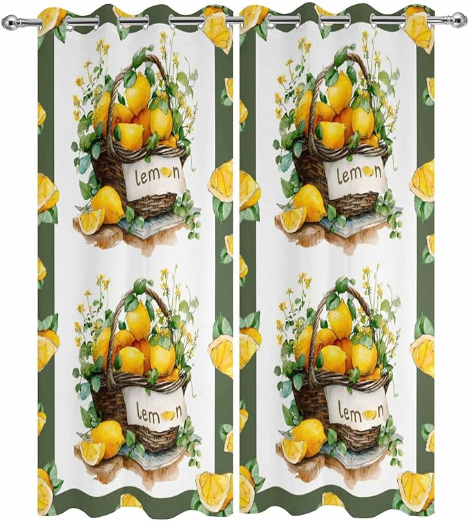 Lemon Outdoor Curtains for Patio Lemons Baskets Summer Tropical Plant Waterproof Outside Curtains with Grommet Top Weatherproof Curtain for Cabana Pergola Gazebo, 2 Pack, 54" W x 108" L