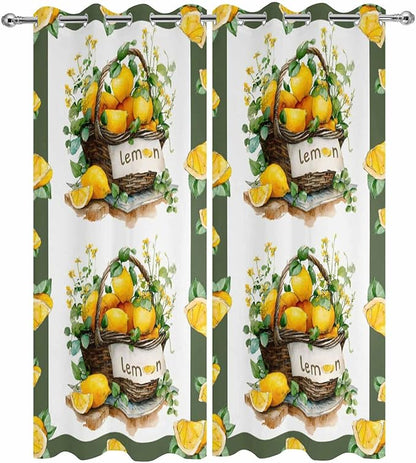 Lemon Outdoor Curtains for Patio Lemons Baskets Summer Tropical Plant Waterproof Outside Curtains with Grommet Top Weatherproof Curtain for Cabana Pergola Gazebo, 2 Pack, 54" W x 108" L
