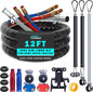 CheeMuii 12 FT Semi Truck Air Line Kit With Gladhand Holder and Springs - Red & Blue Brake Hoses and 7 Way Trailer Cord 3-in-1 for Tractor