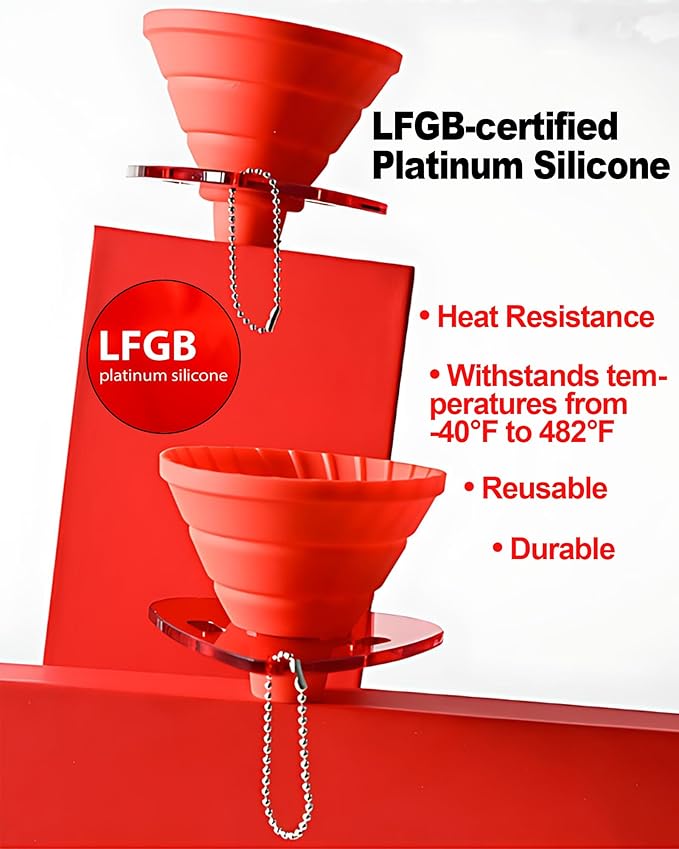 2-in-1 Pour Over Coffee Dripper - Silicone Pour Over Coffee Maker, Collapsible Dripper, Use V60 or Wave Paper Filter, Reusable Portable Coffee Filter for travel Camping- Single Cup (Red)