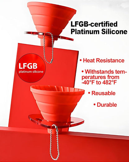 2-in-1 Pour Over Coffee Dripper - Silicone Pour Over Coffee Maker, Collapsible Dripper, Use V60 or Wave Paper Filter, Reusable Portable Coffee Filter for travel Camping- Single Cup (Red)