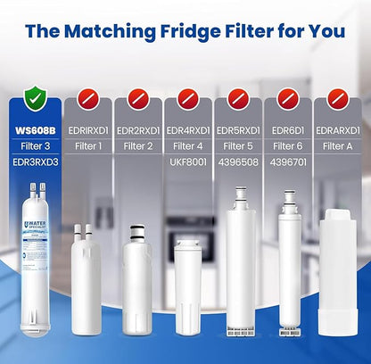 Waterspecialist EDR3RXD1 Water Filter, Replacement for 4396841, Everydrop® Filter 3, 4396710, Kenmore® 46-9083, 46-9030, WS608 Refrigerator Water Filter, 2 Filters