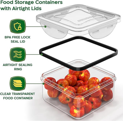 RockBerry 50 Pcs Large Food Storage Containers with Lids Airtight-85 OZ to small Containers-Total 526OZ Stackable Kitchen Set -BPA Free Leak proof containers (50Multi)