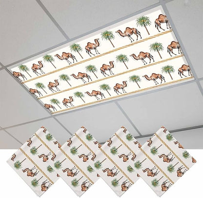 Fluorescent Light Covers for Ceiling Lights Desert Camel Magnetic Light Filters 4 Pack 4x2 ft Boho Southwest Date Trees Ceiling Lights Cover for Classroom Office School Home Drop Lamp Decor