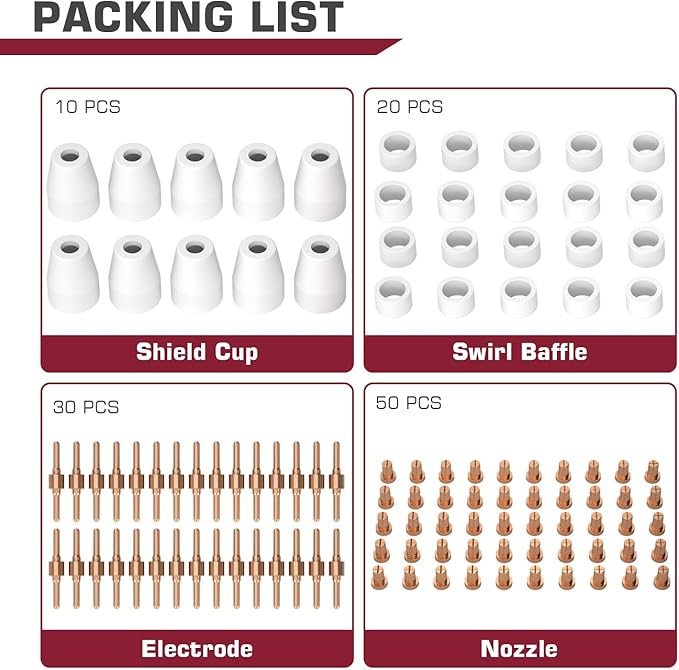 ARCCAPTAIN 110PCS PT31 Plasma Cutting Consumables Fit CUT-45 CUT-50 CT-312 MIG205 MP with Plasma Cutter Torch PT-31 JG-40 LG-40