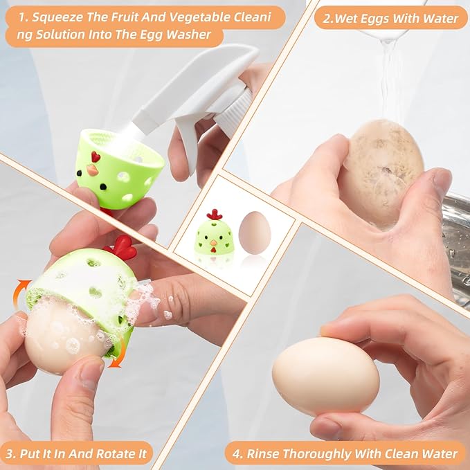 Silicone Egg Brush Cleaner, Egg Washer for Fresh Eggs, Egg Cleaner for Fresh Eggs, Egg Scrubber for Fresh Eggs, Reusable Cleaning Tools for Egg Washer (Green)