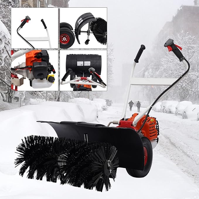TFCFL 52CC 2 Stroke Gas Power Broom, 2.3HP Walk Behind Sweeper Outdoor Handheld Sweeper Snow Sweeping Broom, Artificial Brush Lawn Sweeper for Concrete Driveway Sidewalks and Lawn Garden