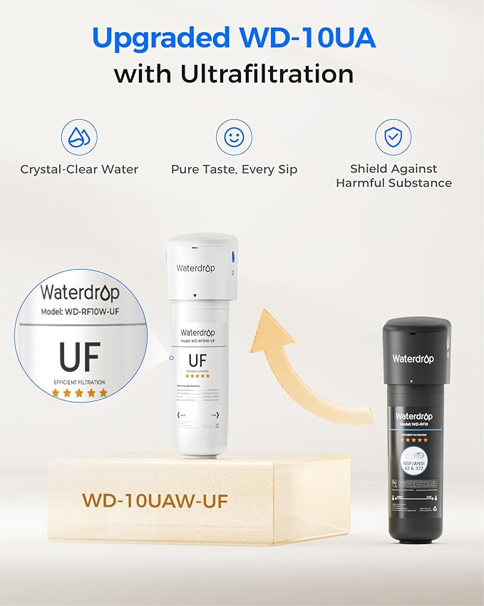 Waterdrop 10UAW-UF 0.01 μm Ultra Filtration Under Sink Water Filter System, 1 Year, Reduces Lead, Chlorine, Bad Taste & Odor, Direct Connect to Kitchen Faucet, USA Tech