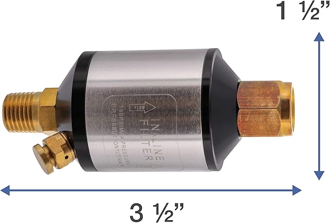 TCP Global Mini In-Line Air Filter, Oil and Water Separator - Aluminum Body, Drain Valve, Water Trap, Air Dryer Removes Moisture, Dirt, For Compressor Air Line Hose, Air Tool, Spray Gun, Plasma Cutter