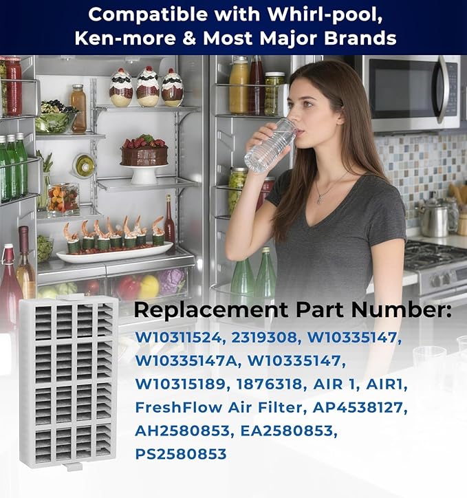 6 PACK W10311524 Refrigerator Air Filter Replacement Compatible With Whirlpool, AIR1, Maytag, Kitchenaid, and Jenn-Air, Replace for Fresh Flow Refrigerator Air Filter