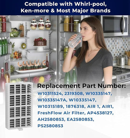 4 PACK W10311524 Refrigerator Air Filter Replacement Compatible With Whirlpool, AIR1, Maytag, Kitchenaid, and Jenn-Air, Replace for Fresh Flow Refrigerator Air Filter