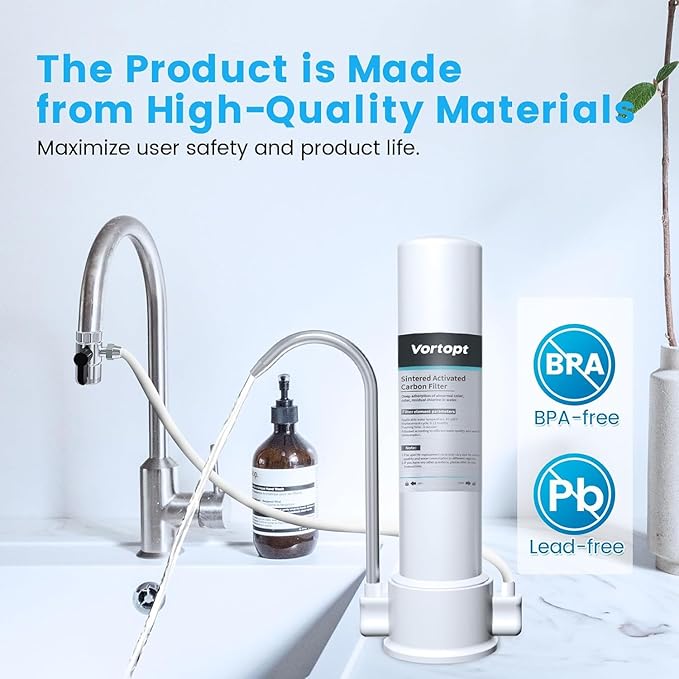 Vortopt Countertop Water Filter F8-Faucet Filtration System for Kitchen Sink,Reduces 99% Chlorine,Heavy Metals,Bad Odors,Includes 1 Filter.