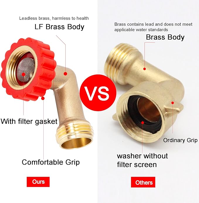 Lead-Free Brass 90 Degree Hose Saver,90°Hose Elbow Fitting Quick Swivel Connect Adapter,Thread Size 3/4" Connectors,Hose Protector with Water Filter（1 Pc）