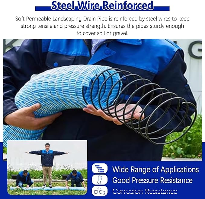 Perforated Drainage Pipe - 5cm (2in) Diameter, Flexible Underground Drainage Tube for Construction Sites and Sports Fields, Ideal Weeping Tile Solution