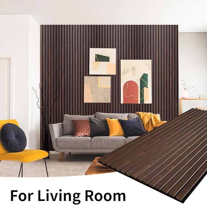 Wood Slat Wall Panel, 48'' x 24'' Wood Panels for Wall, 3D Soundproof Wall Panels, Large Acoustic Panels for Interior Ceiling and Wall Decor Noise Reduction, 2 Pack, Walnut