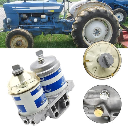 Dual Double Fuel Filter Assembly Replacement for Ford 2000 3000 4000 and More Replacement for Allis Chalmers, Massey Ferguson, Landini New Holland NH Universal Replaces 7111-296 EBPN9N166AA