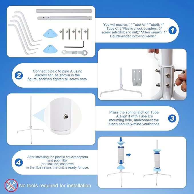 Skimzy Pool Filter Cleaner Rack - Upright Automatic Rotary Cleaning Tool for 3/4/6" Filter Cartridges | Water Saving Design, No Bending Over, DIY Operation