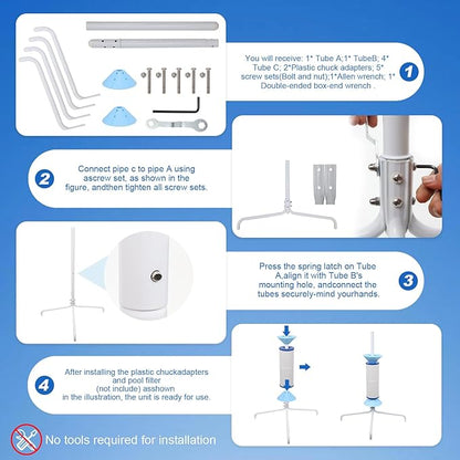 Skimzy Pool Filter Cleaner Rack - Upright Automatic Rotary Cleaning Tool for 3/4/6" Filter Cartridges | Water Saving Design, No Bending Over, DIY Operation