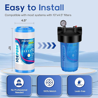 ICEPURE 5 Micron 10"x4.5" PPW10BB-SZ String Wound Water Sediment Filter Replacement for Whole House Filtration System, Compatible With Iron Reducing Filter For Well Water, 1Pack
