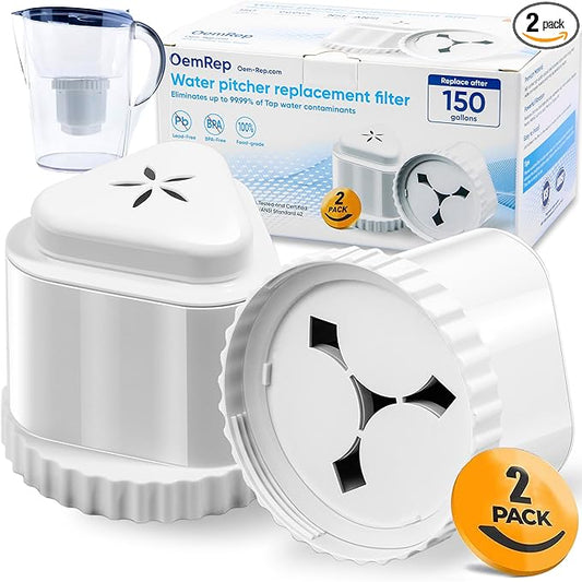 2Pack Replacement Filter for EPIC Water Filter Pitcher, Water Filter Pitcher Compatible with Aquagear Seychelle, BPA Free. Removes Fluoride, Chlorine, Lead, Odors