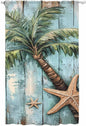 Sheer Curtains 108 Inches Long, Coastal Blue Green Tree Semi Sheer Curtains Light Filtering Window Treatment, Beach Tropical Vintage Wood Grain Privacy Voile Drapes for Living Room Bedroom 52x108 Inch