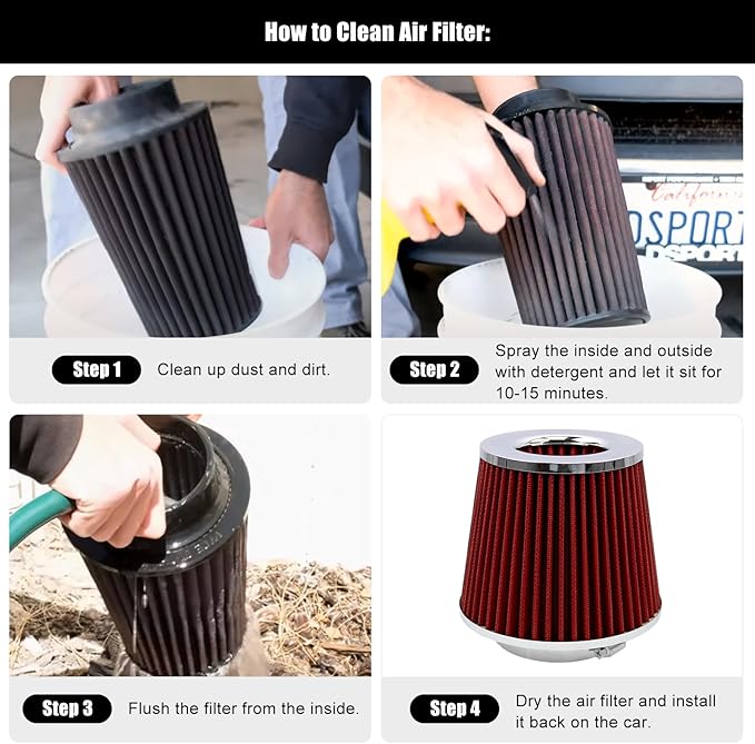RYANSTAR RACING 89mm 3.5" High Flow Round Tapered Cone Cool Air Filter Cleaner with Top Filter Design Short 150mm tall