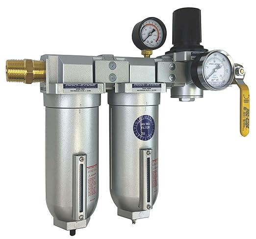 1" NPT Industrial (3-Stage) Moisture Removing Particulate Filter Water Separator and Oil, Moisture Vapor Removing Coalescing Filter and Air Pressure Regulator