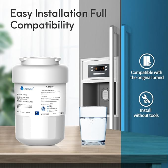Lifefilter Replacement for MWF Refrigerator Water Filters, MWFP, HDX FMG-1, MWFA, GWF, GSE25GSHECSS, WFC1201, RWF1060, 197D6321P006, 9991, PC75009, 1 Pack