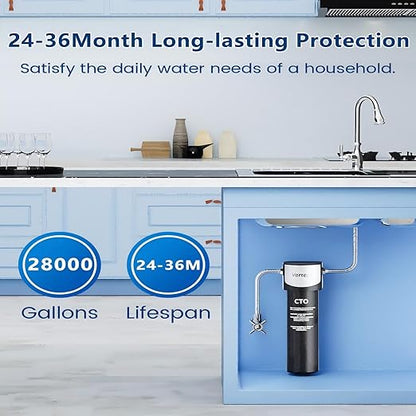 Vortopt Under Sink Water Filter System,Kitchen Sink Water Filter,NSF/ANSI 42 Certified Under Sink Water Filter,28000 Gallons Flow,Reduces PFOA/PFOS/Chlorine,Direct Connect,Black,Q5-C2.