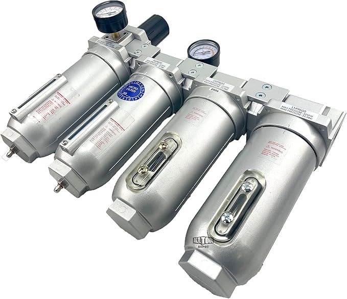 4 STAGE SUPER DUTY INDUSTRIAL GRADE ULTRA CLEAN FILTER REGULATOR COALESCING DESICCANT DRYER SYSTEM FOR COMPRESSED AIR LINES METAL BOWLS GREAT FOR PAINT SPRAY AND PLASMA CUTTER (3/4"NPT MANUAL DRAIN)