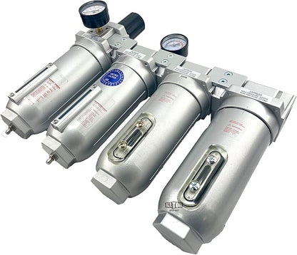 4 STAGE SUPER DUTY INDUSTRIAL GRADE ULTRA CLEAN FILTER REGULATOR COALESCING DESICCANT DRYER SYSTEM FOR COMPRESSED AIR LINES METAL BOWLS GREAT FOR PAINT SPRAY AND PLASMA CUTTER (3/4"NPT MANUAL DRAIN)