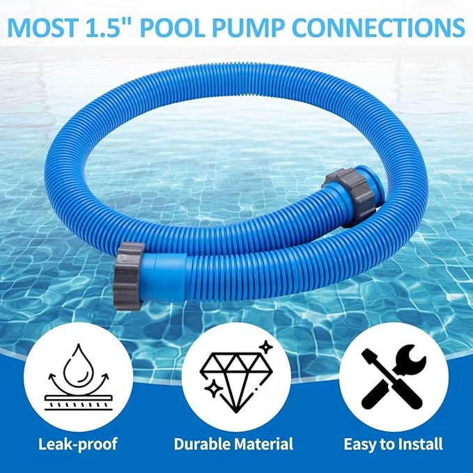 2-Pack 1.5 Inch Pool Pump Hose Replacement for Above Ground Pools, 59" Long Flexible PE Pool Filter Hose for Most 1.5 Inch Diameter Sand Filters & Saltwater Systems Includes 4 Washers (Blue)