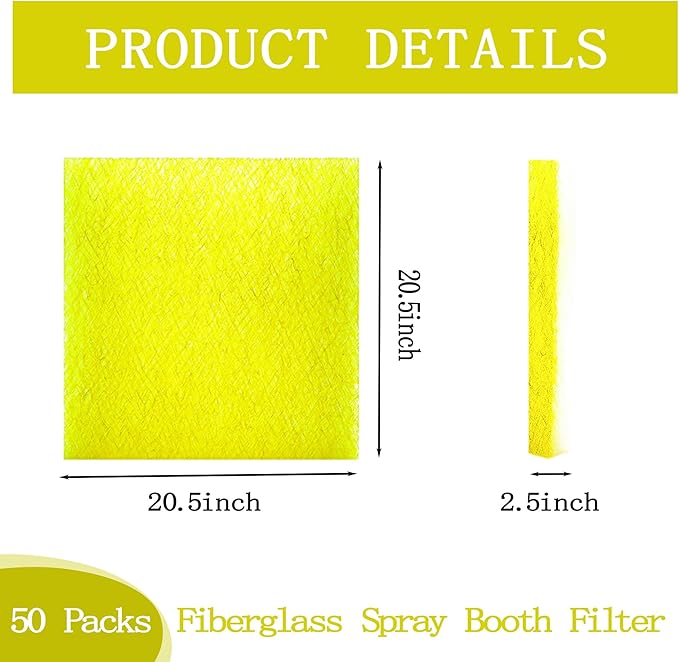 AUC Paint Booth Exhaust Filters,20" x 20" (300 pieces),22 Gram Fiberglass Paint Arrestors Pad,Captures Overspray Paint Particles in Paint booth(Actual Dimensions: 20.5" x 20.5")