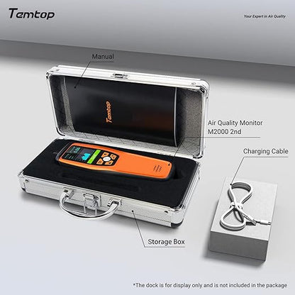 Temtop Air Quality Monitor CO2 Detector Professional Carbon Dioxide PM2.5 PM10 Formaldehyde Temperature and Humidity Monitor w/Audio Alarm Data Export (M2000 2nd)