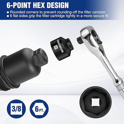 WORKPRO 27mm Oil Filter Socket Wrench, Oil Filter Removal Tool, Oil Filter Change Set, Ideal for Some Mercedes, Volkswagen, Hyundai, Kia, Minis, and Smart Car