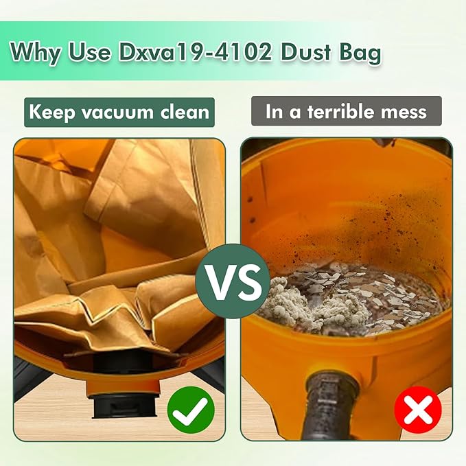 15 Pack DXVA19-4102 Vacuum Bags Compatible With DEWALT 12-16 Gallon Wet/Dry Vacuum, Disposable Dust Collection Filter Bag DXV12P DXV14P DXV16P DXV16PA DXV16S